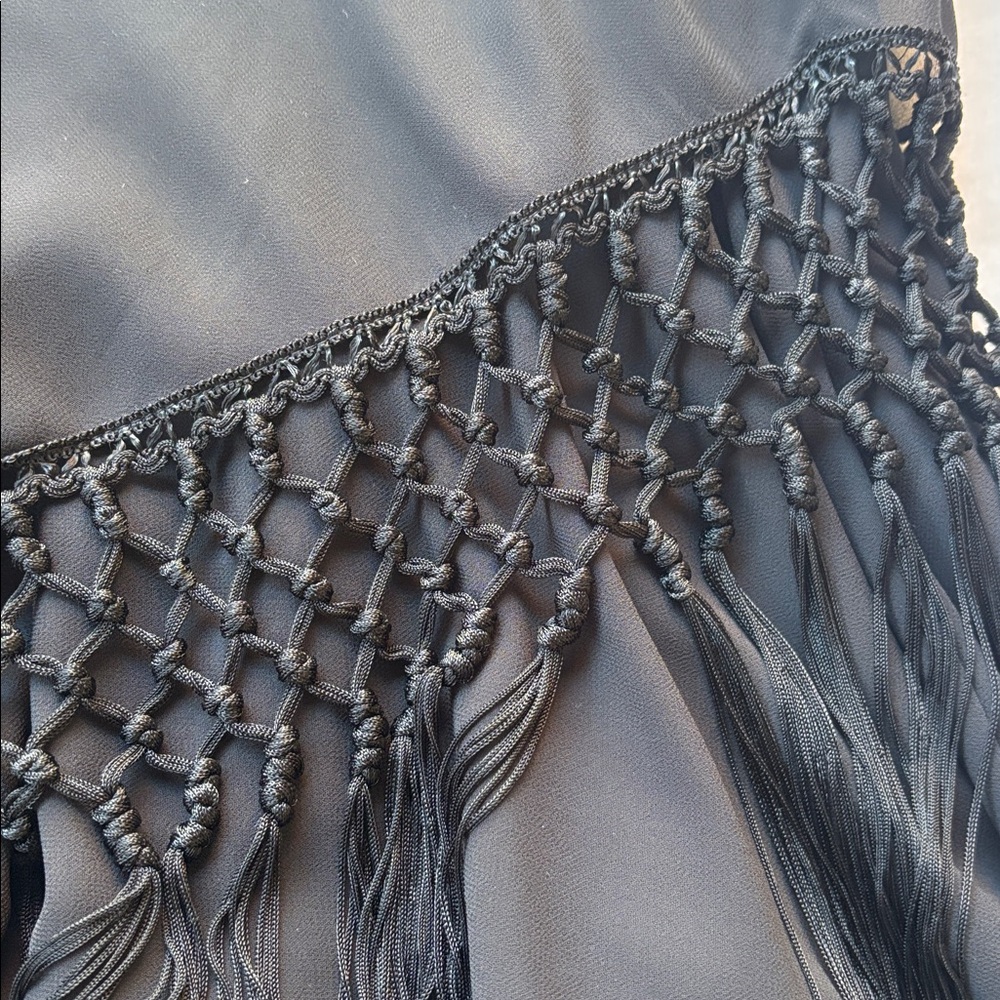 Vintage y2k Maxi Dress Long Dress Black Sue Wong Fringe Cowneck Embroidered - Picture 13 of 17